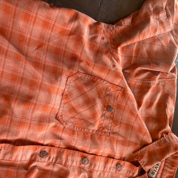 Orvis Men's Short Sleeve Tech Shirt XL Orange Plaid Quick Dry UPF30+ Polyester - Picture 8 of 13
